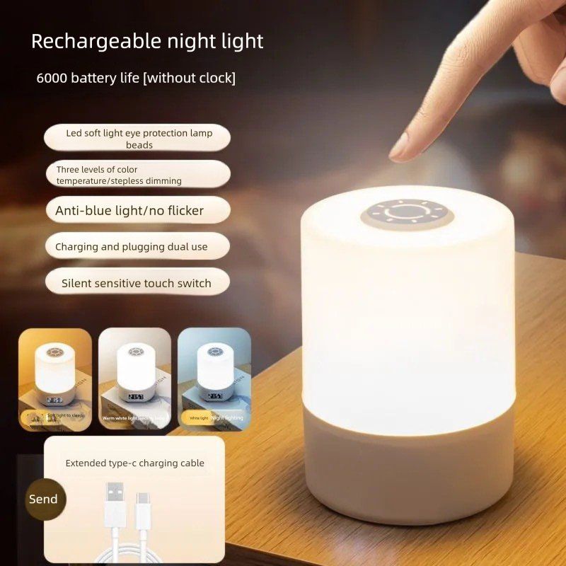 Lampada da comodino USB - Controllo touch 3 colori | Luce da lettura per la cura degli occhi e caricabatteria per telefono | Modalità sospensione per camera da letto_voghion.com