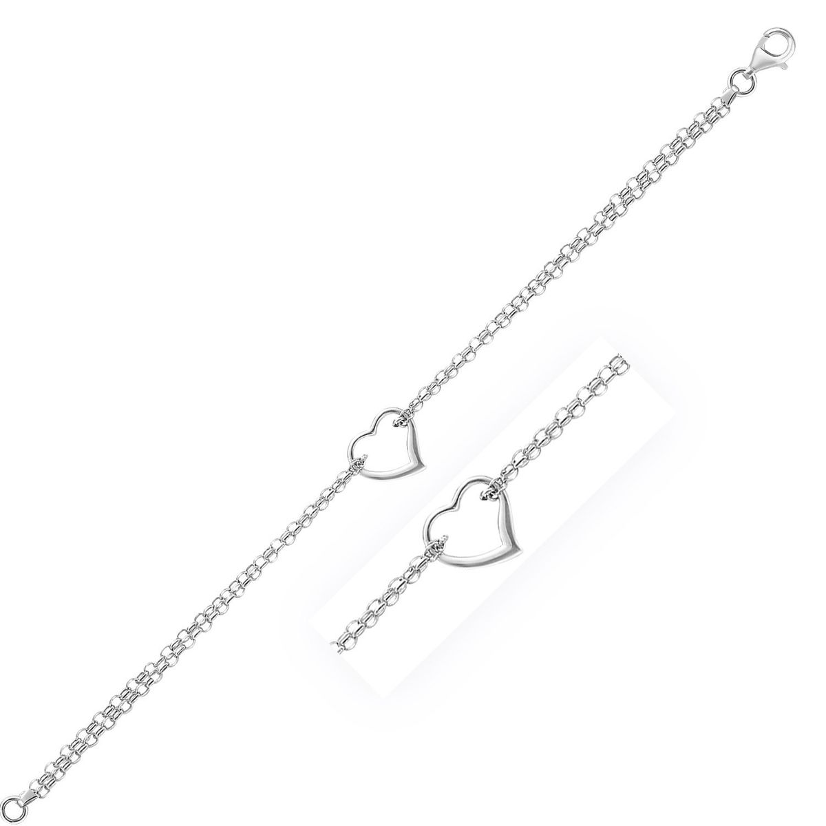 14k White Gold Cable Chain Anklet with Open Heart Station_voghion.com