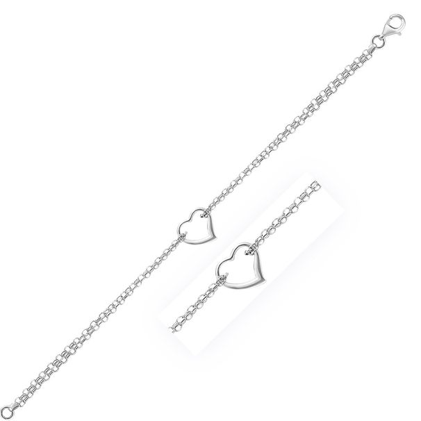 14k White Gold Cable Chain Anklet with Open Heart Station_voghion.com