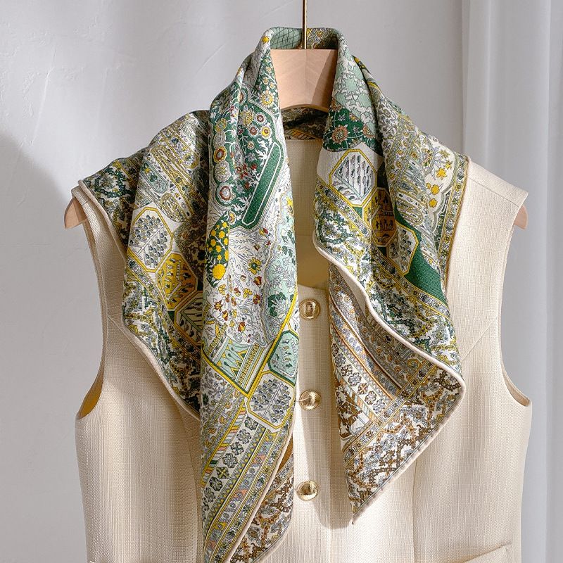 Tappeto persiano bifacciale, diversi colori, 65*65 cm, sciarpa quadrata grande in seta e lana_voghion.com