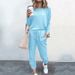 Women's round neck solid color T-shirt base casual pants suit_voghion.com