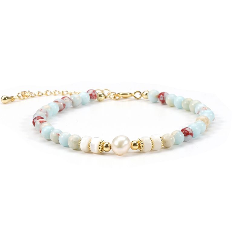 Natürliche Süßwasserperle Muschelstein Naturstein Armband Halskette Damen Set_voghion.com
