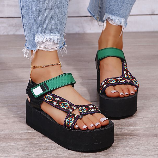 Women's shoes Summer 23 years large size one-word buckle with thick bottom casual round toe women's flat sandals_voghion.com