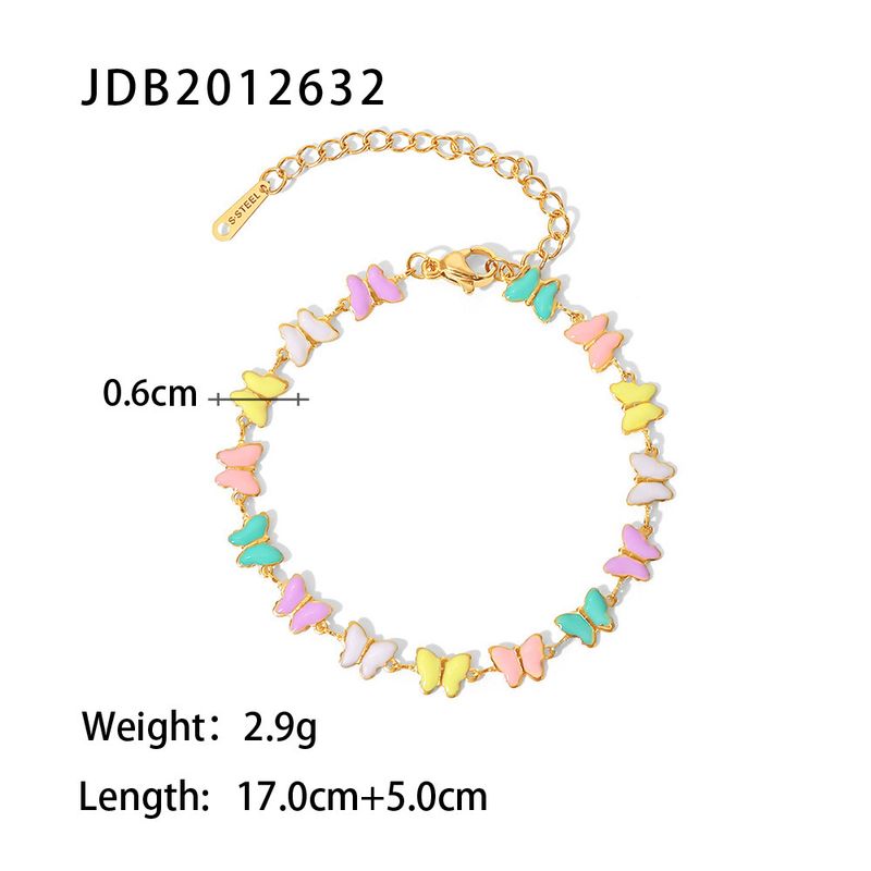 Accessori versatili alla moda da donna, bracciale in acciaio inossidabile dorato con goccia di olio, set di collane a farfalla in smalto colorato_voghion.com