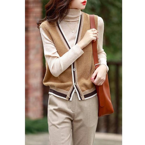 【 Kasjmierfamilie 】 Nieuwe V-hals gebreide mouwloze cardigan trui veelzijdige vest camback top voor dames lente_voghion.com