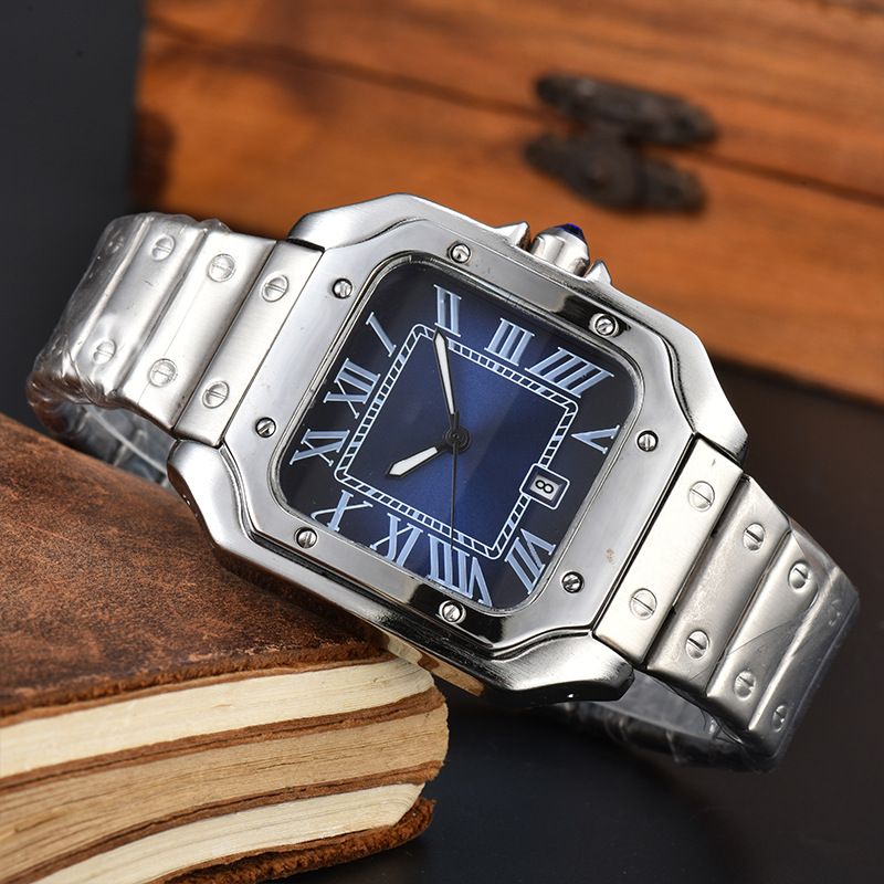 Steel Shell Quartz Watch With A Scanning Movement, Calendar, All Steel Square Watch, And Instant Running Men's Watch_voghion.com