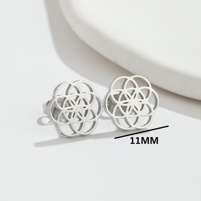 Nuovi orecchini a forma di fiore retrò coreano in acciaio inossidabile francese nuovi orecchini rotondi geometrici rotanti 316 perni per le orecchie_voghion.com