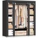 1pc Freestanding Clothes Rack With NonPortable Wardrobe Closet, -Woven Dust Cover, 12 Compartments Storage Organizer, 59 X 17.7 X 69 Inches, Black, For Bedroom And Home Organization_voghion.com