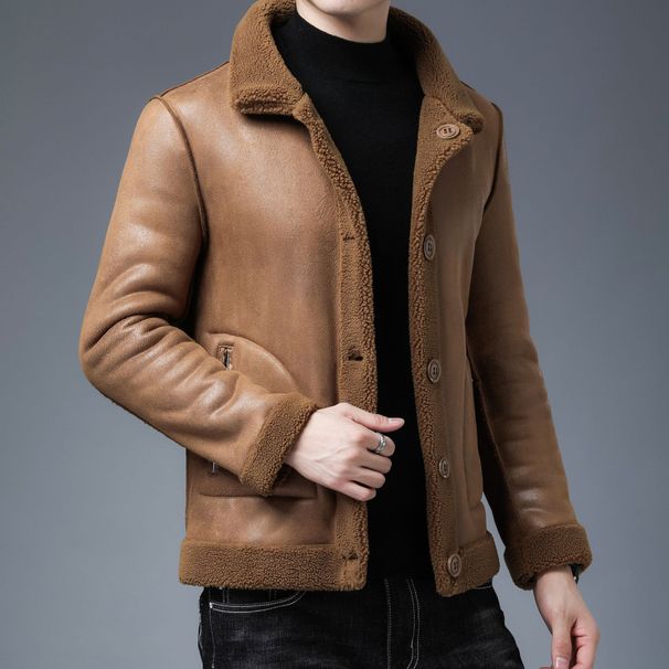 Men's Faux Suede Shearling Jacket With Fleece Lining – Stylish Winter Coat For Casual & Smart Looks_voghion.com