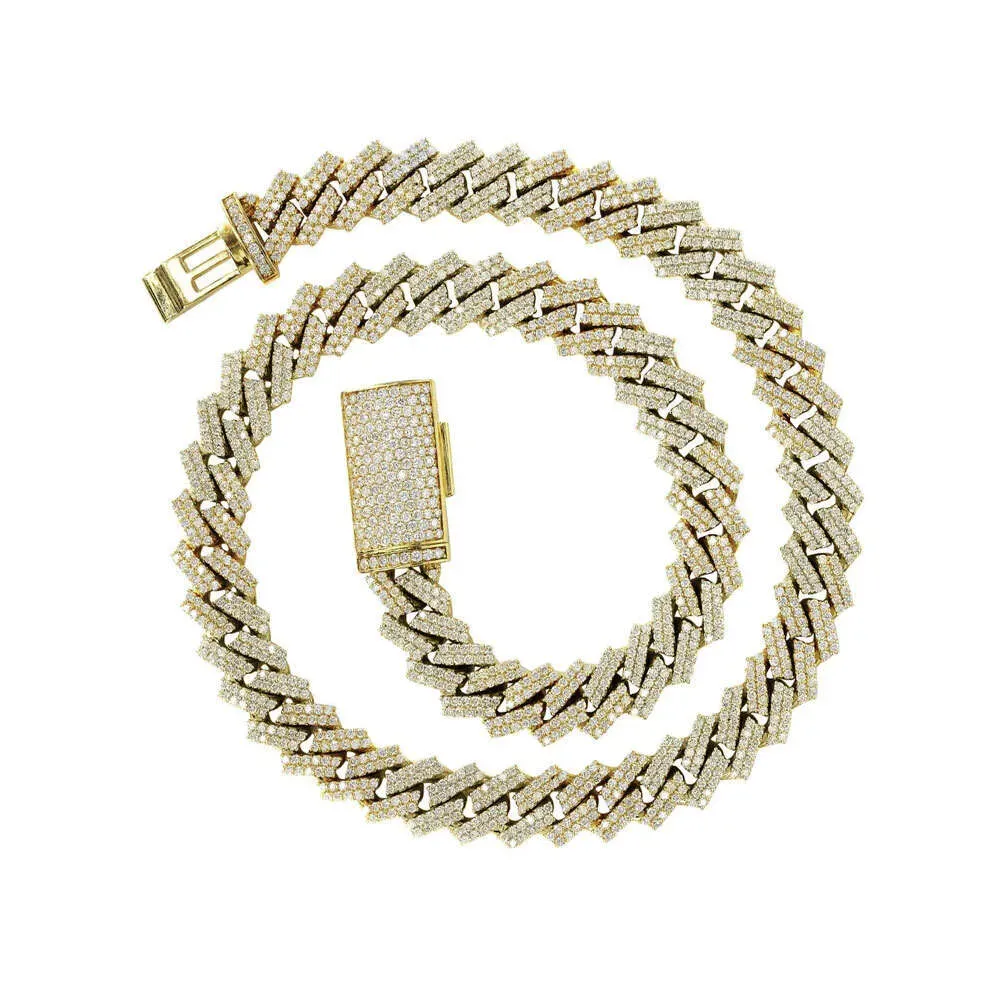 Collana con bracciale in argento con maglie cubane Moissanite Hip Hop VVS all'ingrosso da 8 mm, 10 mm, 12 mm, 14 mm_voghion.com