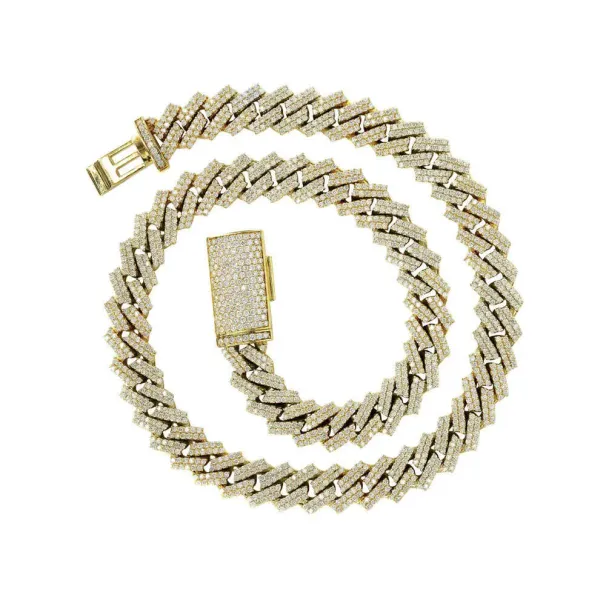 Collana con bracciale in argento con maglie cubane Moissanite Hip Hop VVS all'ingrosso da 8 mm, 10 mm, 12 mm, 14 mm_voghion.com