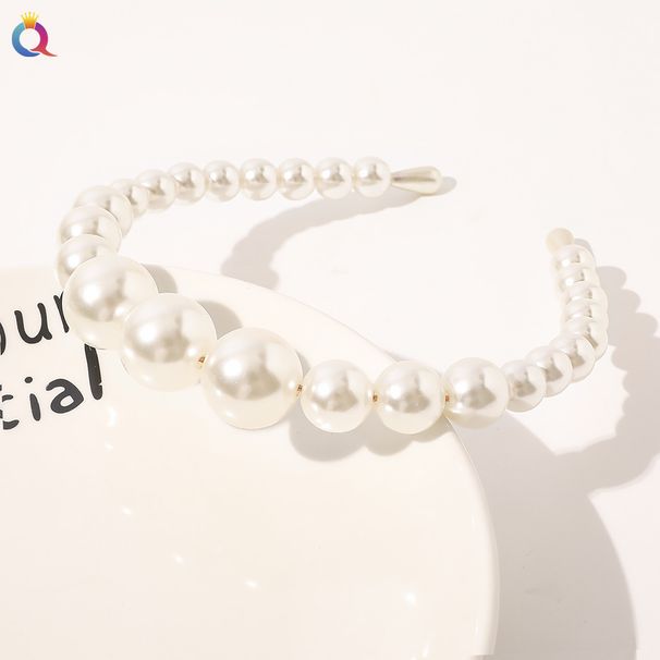 Faixa de cabelo de pérola - faixa de cabelo vintage com miçangas para mulheres, acessório de cabelo elegante feito à mão (ajustável, 3,5 cm de largura)_voghion.com