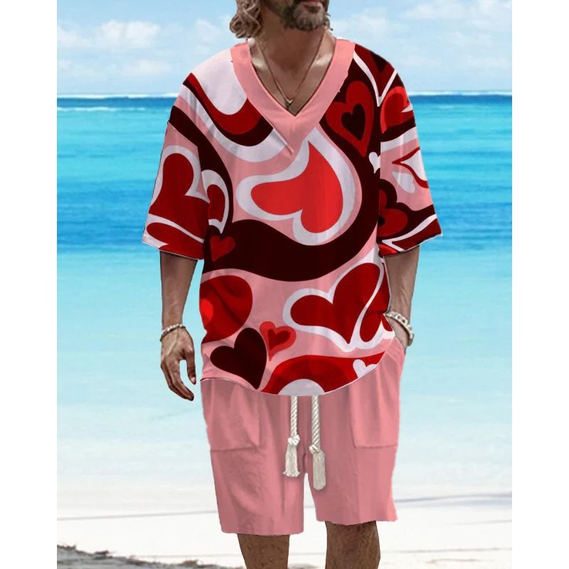 Set di t-shirt casual larghe da uomo con scollo a V e stampa digitale a maniche corte CT Summer_voghion.com