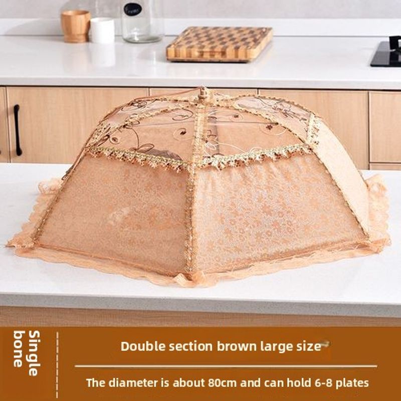 European Style Folding Umbrella-Shaped Shield, Dining Table Fly-Proof Cover, Three-Section Lace Round Large Food Cover_voghion.com