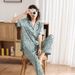 Leopard Print Satin Chiffon Pajamas Women's Short-sleeved Trousers Silk Print Loungewear Outer Wear_voghion.com