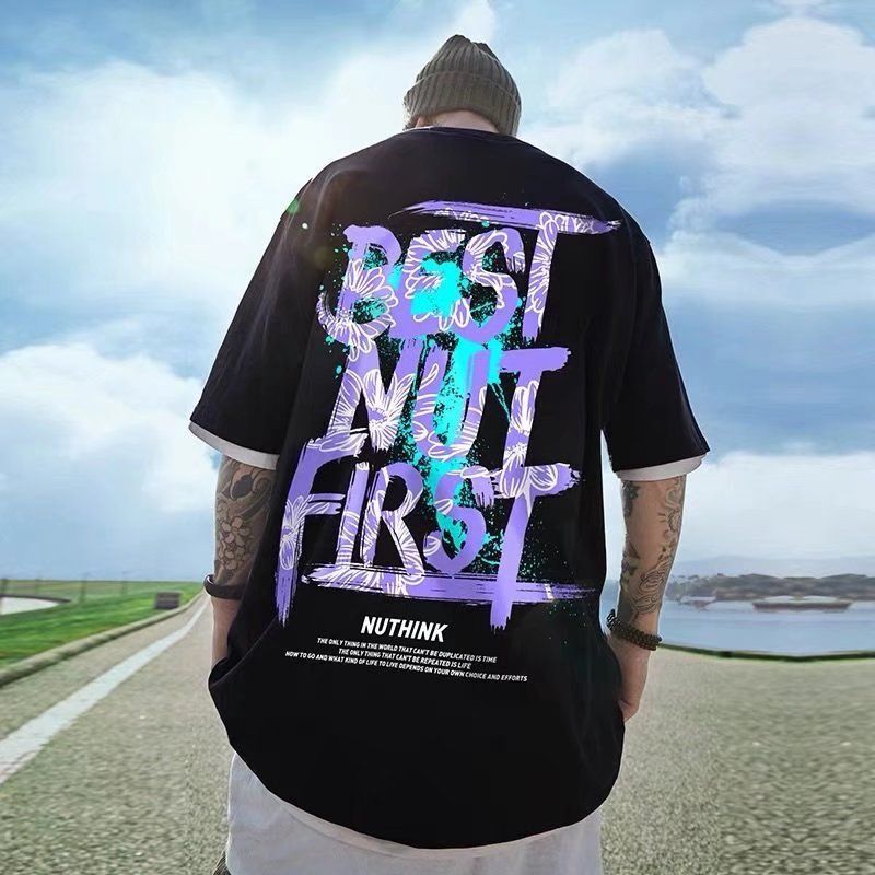 C&J übergroße, lockere T-Shirts mit halben Ärmeln für Männer und Frauen, Hip-Hop-BF-Trenddruck, kurze Ärmel, modisch_voghion.com