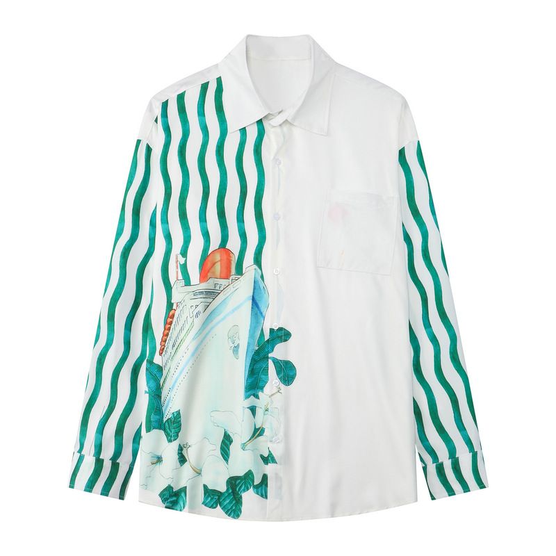 Herrenbekleidung High Street Blumenhemd Grünes Kreuzfahrt-Volldruck-Langarmhemd Jugendstrand-Strickjacke_voghion.com