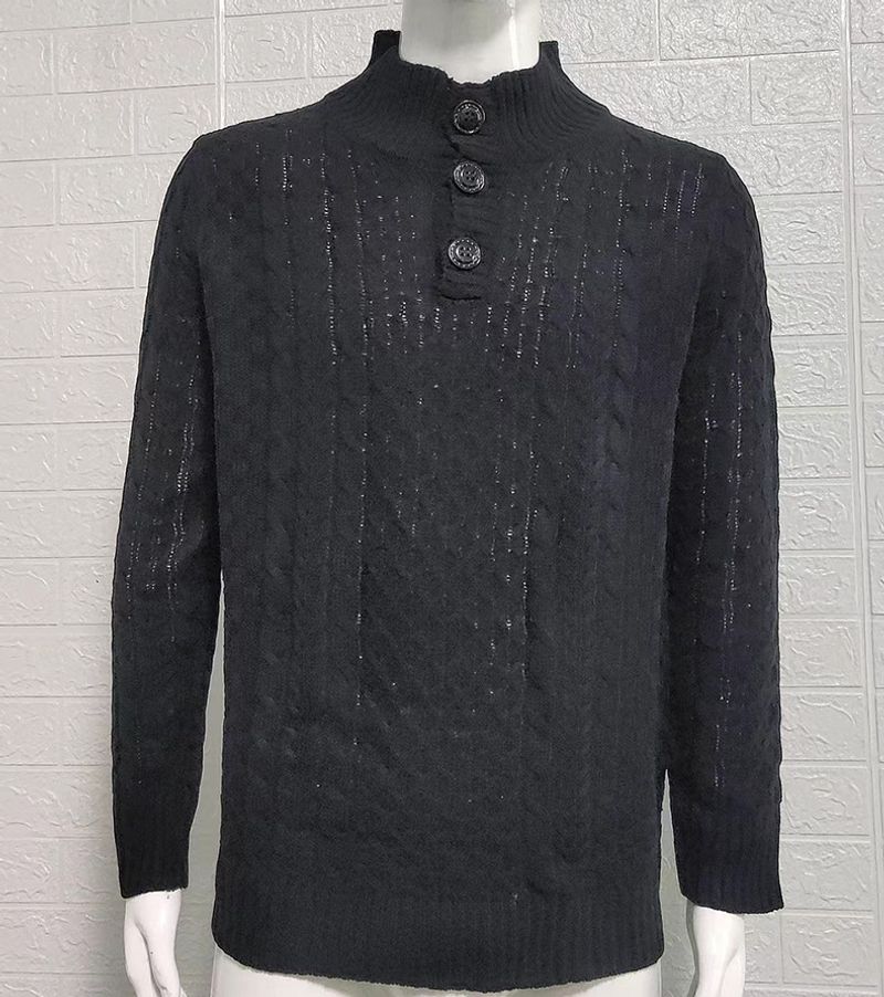 Herren neuer Herbst- und Winterpullover einfarbiger, halbhoher, schlanker, langärmliger Strickpullover Herrenbekleidung_voghion.com