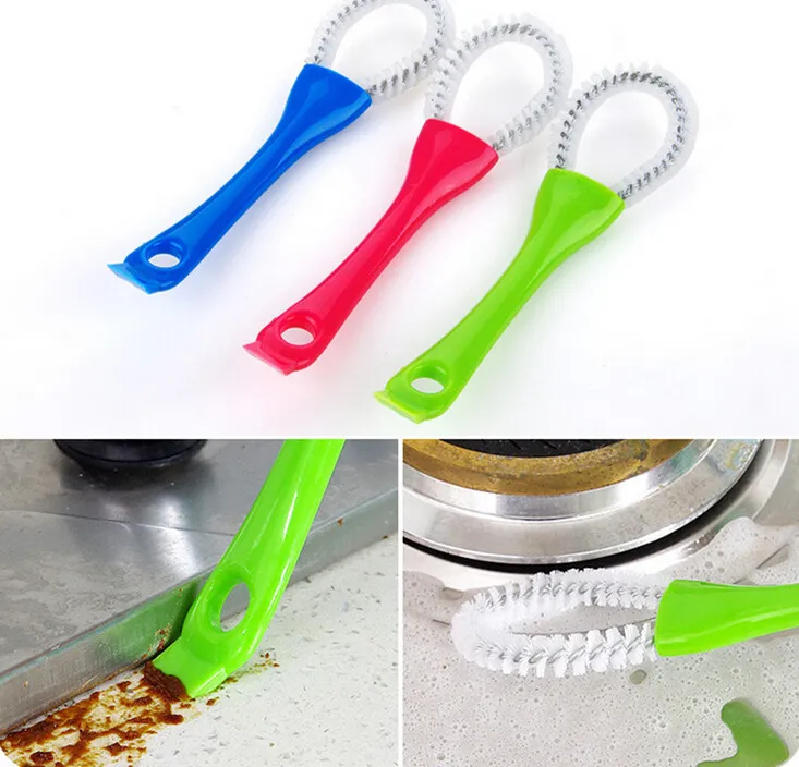 Radoša divgalvu virtuves gāzes plīts tīrīšanas birste ar rievu birste daudzfunkcionāla rievu durvju un logu spraugu birste_voghion.com