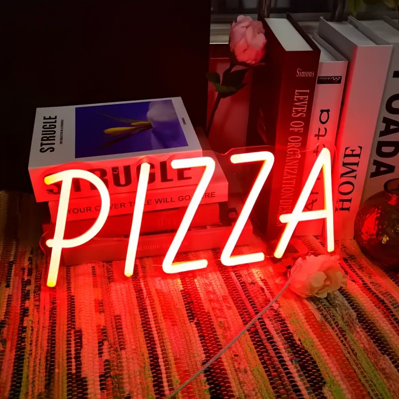 USB-powered Red LED Neon "Pizza": Wall Light For Pizzerias, Cafes, Bars, Home Decor. Multi-purpose Plastic Display. Great For Kitchens, Bedrooms, Part_voghion.com
