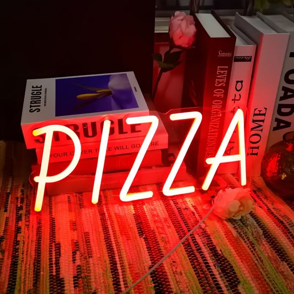 USB-powered Red LED Neon "Pizza": Wall Light For Pizzerias, Cafes, Bars, Home Decor. Multi-purpose Plastic Display. Great For Kitchens, Bedrooms, Part_voghion.com