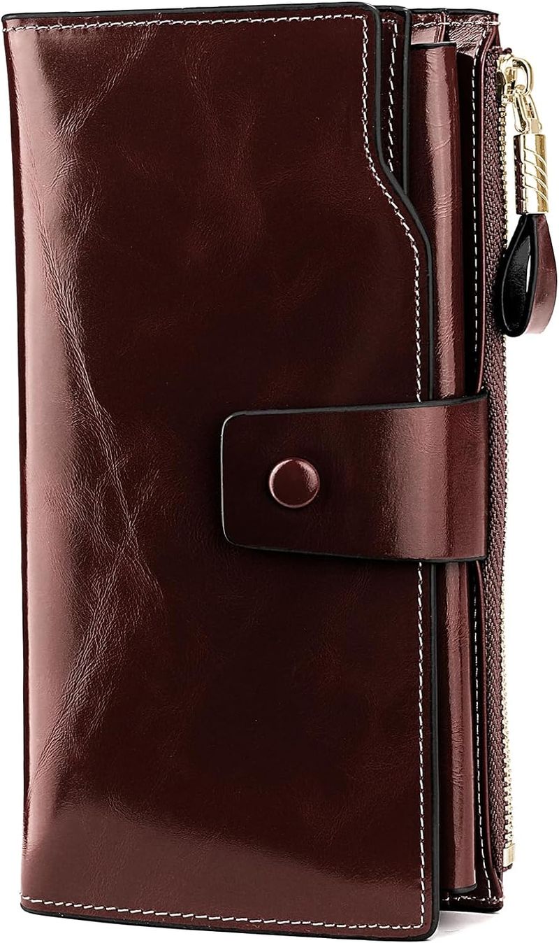 YALUXE Echt lederen damesportemonnee RFID-schild Multi-kaart met telefoontas Moederdagcadeau_voghion.com