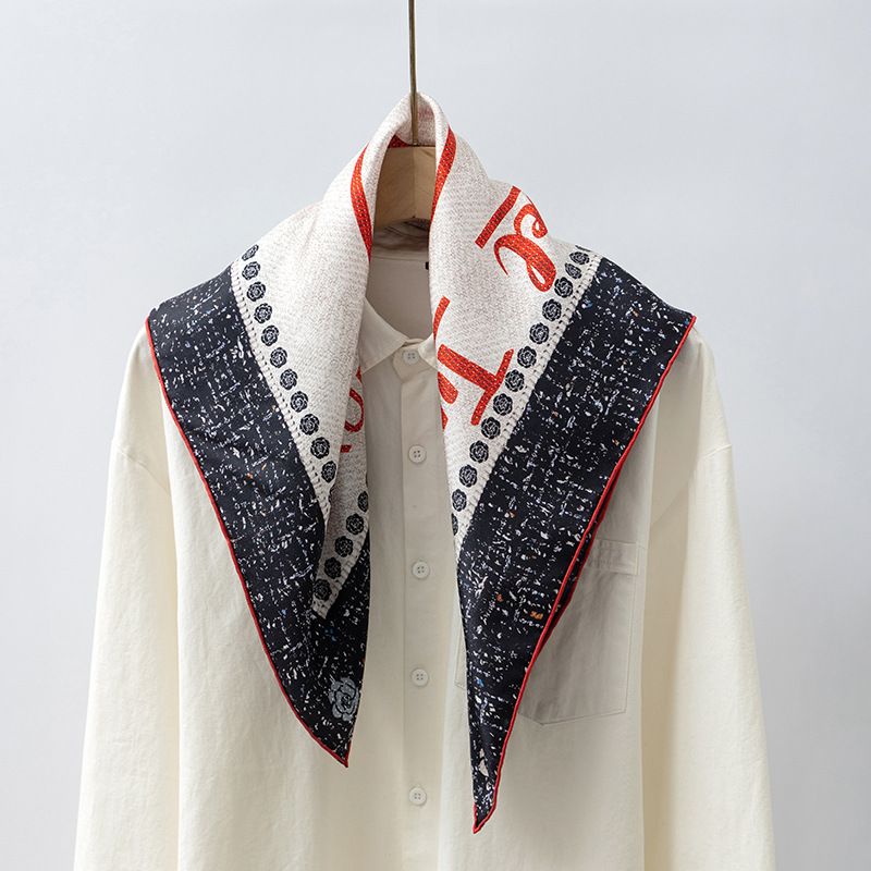 Sciarpa in twill pesante da 70 quadrati per donna, versatile, retrò, primaverile, realizzata a mano, in 100% seta di gelso, all'ingrosso_voghion.com