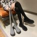 Stivali sopra il ginocchio da donna, lunghi elastici con tacco spesso, nuovi stivali in maglia autunnali e invernali 2023, stile coreano_voghion.com