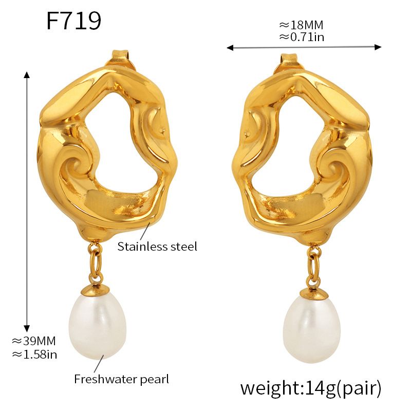 Eleganti orecchini pendenti irregolari in lava francese con perla d'acqua dolce per donna_voghion.com