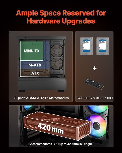 Boîtier PC gaming ATX moyen tour avec 6 ventilateurs ARGB PWM de 120 mm_voghion.com