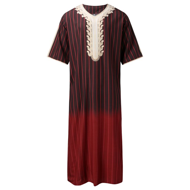Man's clothing Muslim robe men's ethnic style loose casual V-neck mid-sleeve onesie_voghion.com