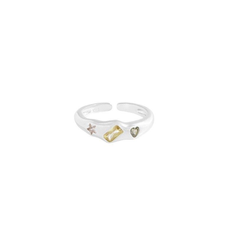 Pure Silver S Korean Version INS Niche Light Luxury Design Sense Geometric Versatile Micro Inlaid Zircon Ring For Women_voghion.com