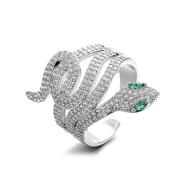 Hot Selling Micro Paved Full Diamond Snake Shape Open Hip Hop Exaggerated Luxury Temperament Ring Accessories For Men_voghion.com
