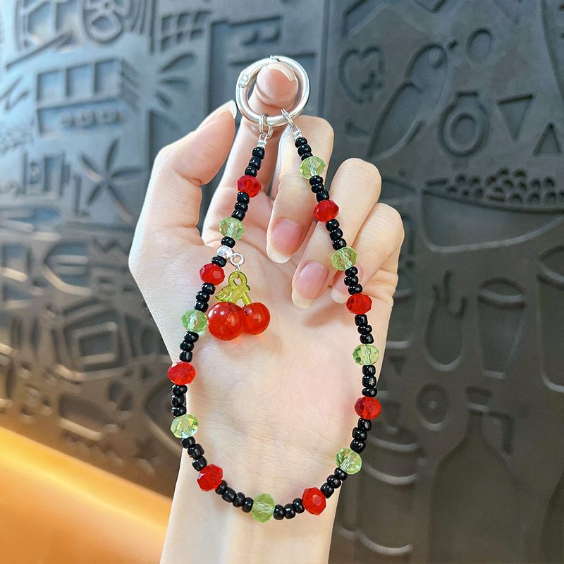 Kreative Kirsche Perlen Kette süße Tasche Anhänger Auto Schlüsselanhänger Telefon kleines Geschenk hängen Ornament_voghion.com