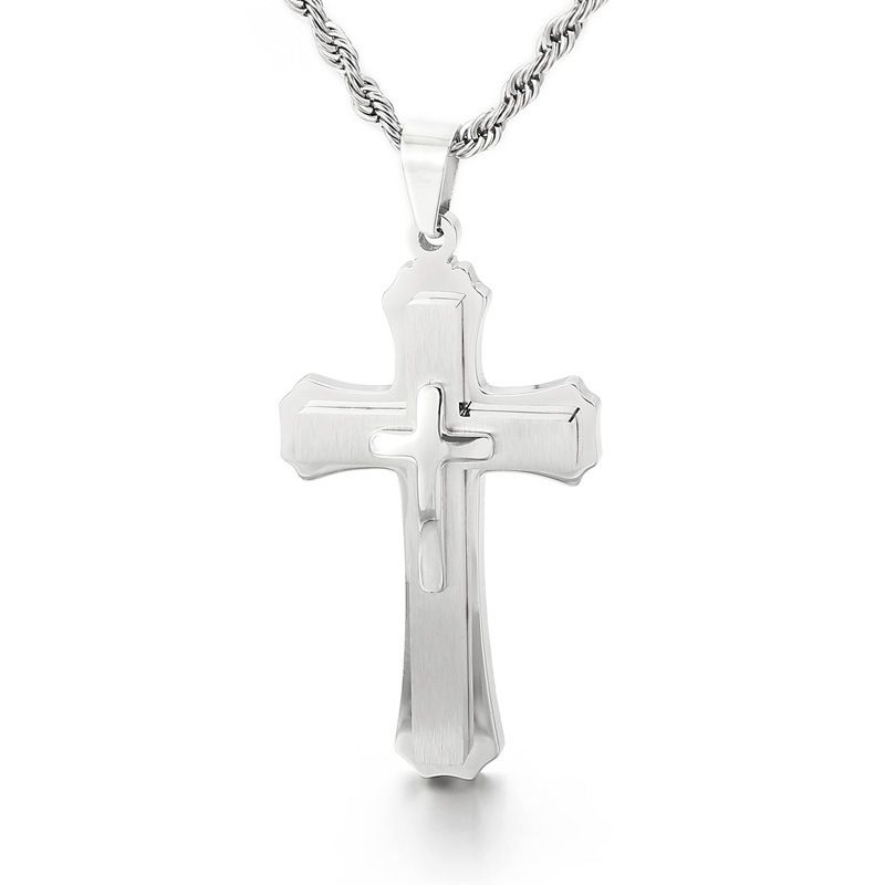 Collar de acero inoxidable con colgante de cruz creativo clásico para hombre_voghion.com