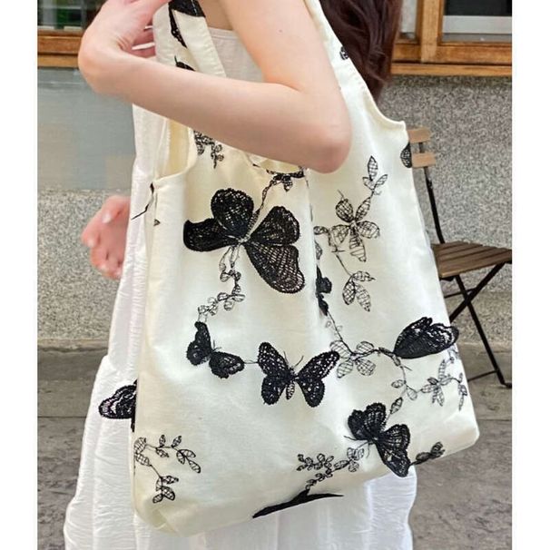 three-dimensional Embroidered Butterfly Canvas Students Shoulders Large Capacity Handbags Fashionable Versatile Leisure Daily_voghion.com