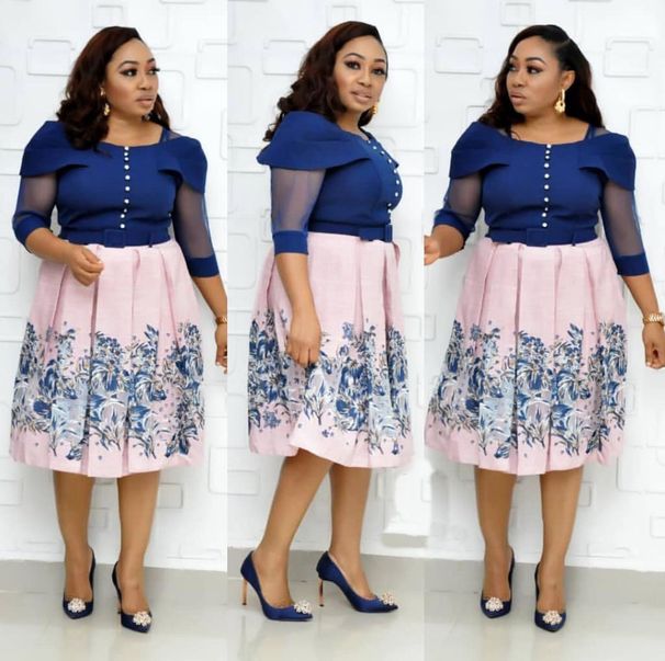 Women's Clothing Printing And Solid Color One Shoulder Lotus Leaf Sleeves Waist Cinching A Line Skirt With Same Color Belt_voghion.com