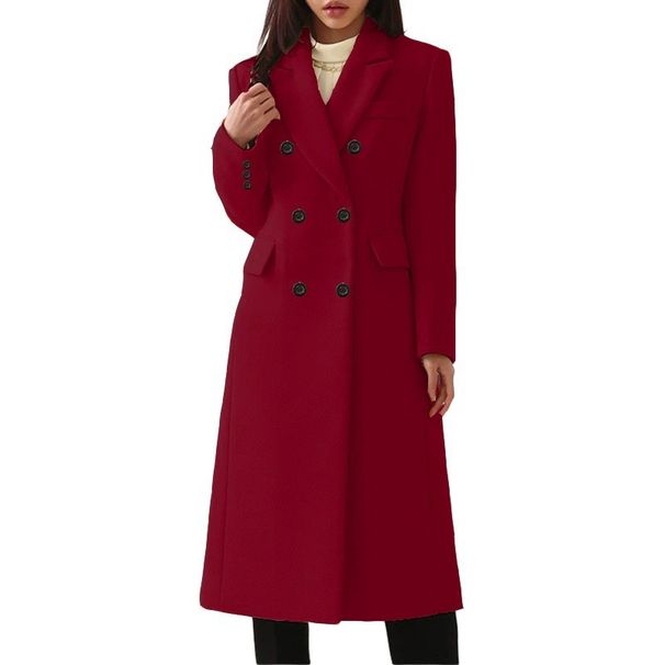 Women's Plus Size Long Wool Coat Winter Trench Coat With Double Breasted Buttons A-Line Overcoat For Ladies_voghion.com