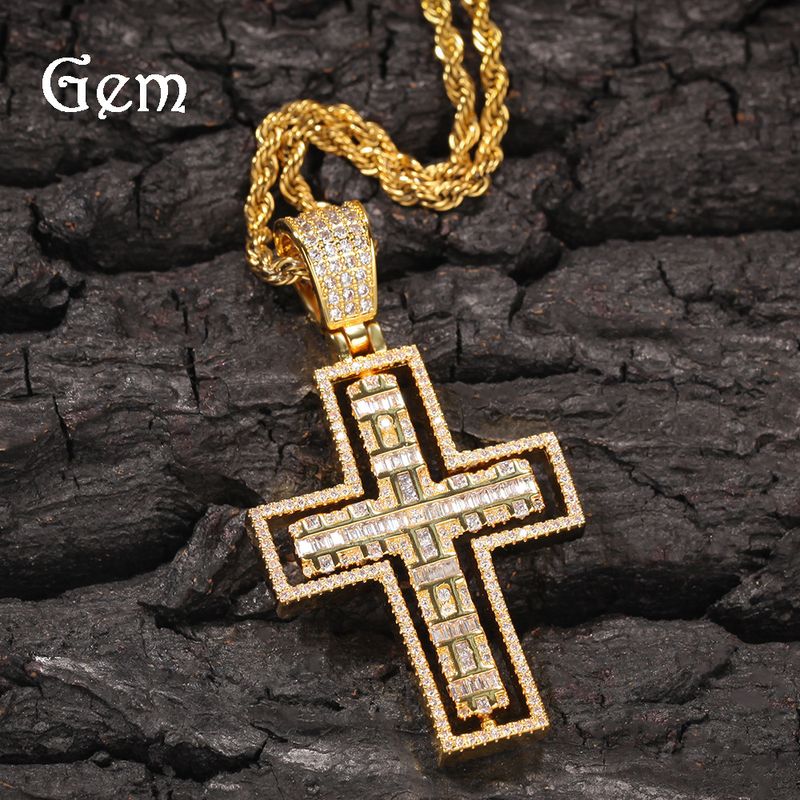 New Hip-Hop Rotatable Double-Sided Cross Necklace Creative Fashion Trendy Zircon Pendant Accessory_voghion.com