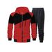 Men's Color-Block Hooded Jacket & Jogger Set - Fleece-Lined Zip-Up Tracksuit With Drawstring Waist_voghion.com
