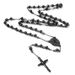 Religieuze vintage mode hiphop punk heren- en damesketting 6 mm Jezus ketting zwarte rozenkrans roestvrijstalen ketting_voghion.com