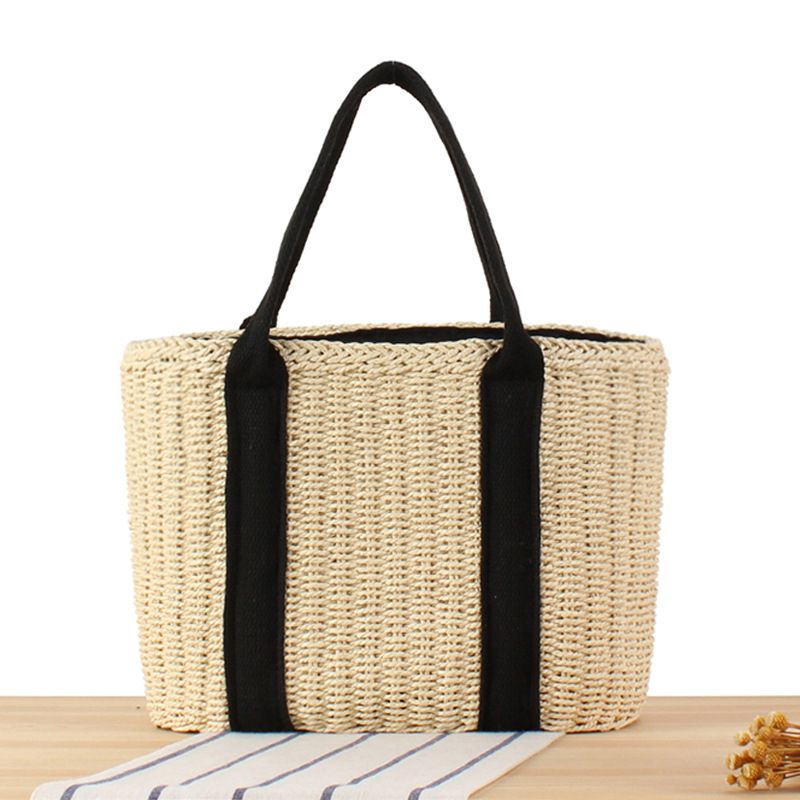Women's Bags One Piece Drop Shipping New Style Simple Paper Rope Woven Bag Hand Woven Large Capacity Holiday Hand Held Dual Purpose Bag_voghion.com