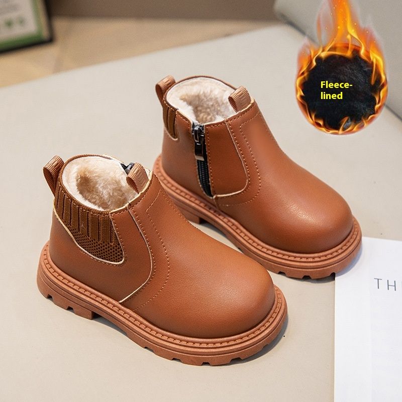 Kış Peluş Çocuk İngiliz Kısa Erkek, Kızlar İçin Yan Fermuarlı Martin, Yumuşak Tabanlı Moda Botlar_voghion.com