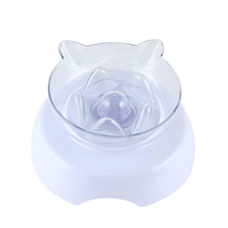 Tilted 15 ° Transparent Plastic Food Cute Round Bottom Slanted Mouth Single Cat Pet Feeding Bowl_voghion.com