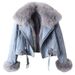 "Detachable Faux Rabbit Fur Lined Denim Jacket For Women - Stylish Short Coat With Removable Inner Layer, Casual & Office Wear (Blue, S-2XL)"_voghion.com