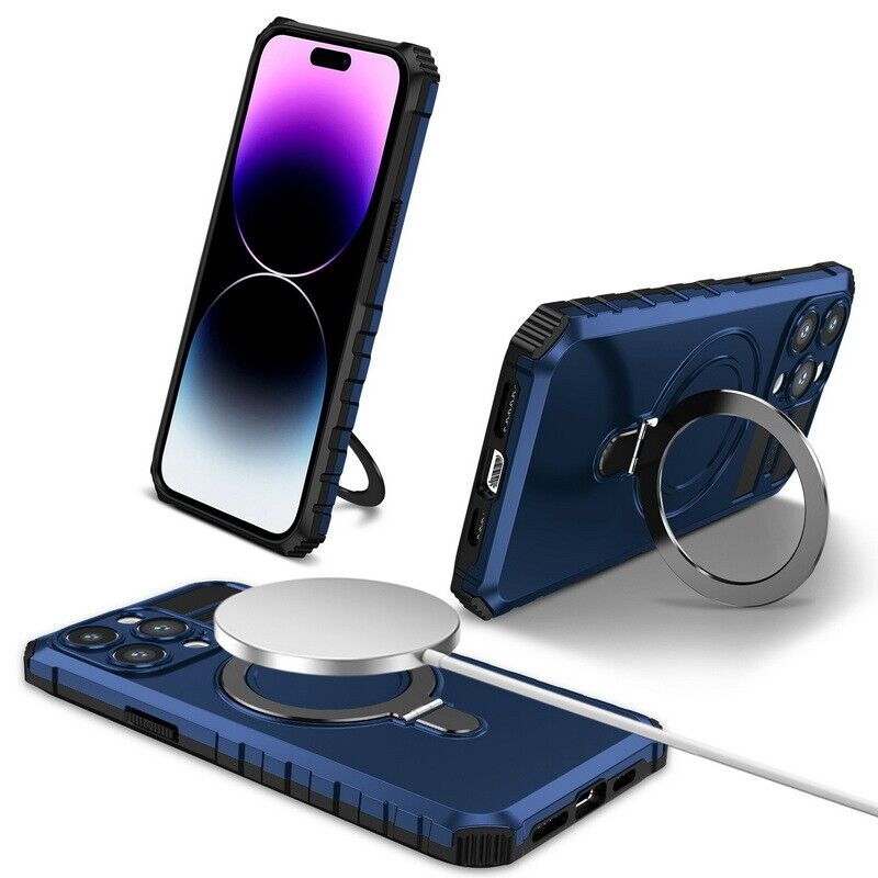 Schokbestendig Bumper Heavy Duty Hard Armor Case Voor iPhone 14 Pro Max 13 12 11 Magnetische Voor Magsafe Metalen Ring houder_voghion.com