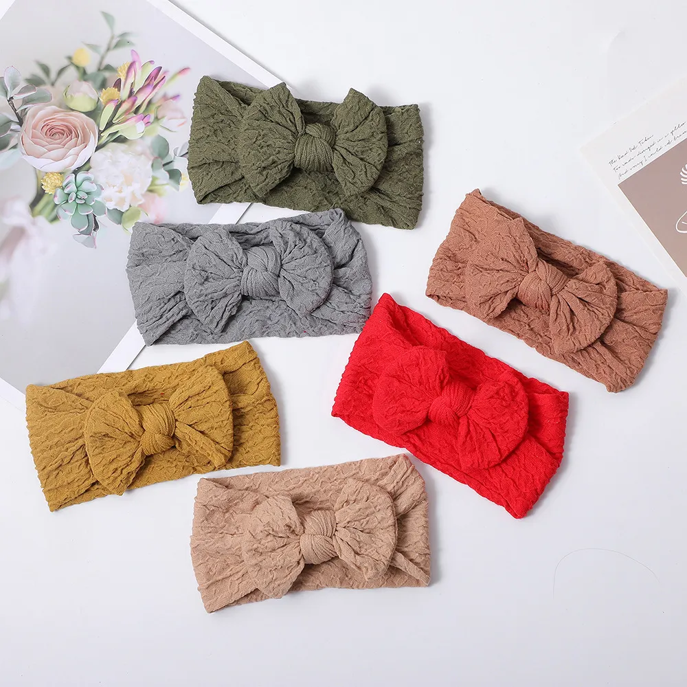 European and American Autumn Winter new children's hair accessories nylon jacquard bow baby headband baby fontanelle wide hair band_voghion.com