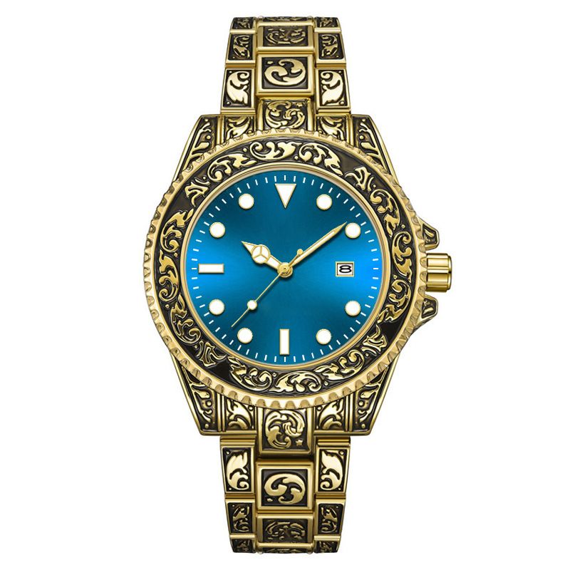Fashion New luminous calendar men's watches men's watches retro carved art watches_voghion.com