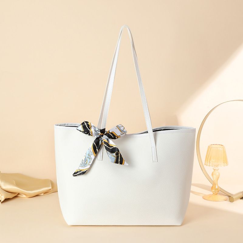 Borsa a tracolla da donna, semplice, alla moda, di grande capacità, 2024, nuova, con motivo a litchi, decorazione a sciarpa, tinta unita_voghion.com