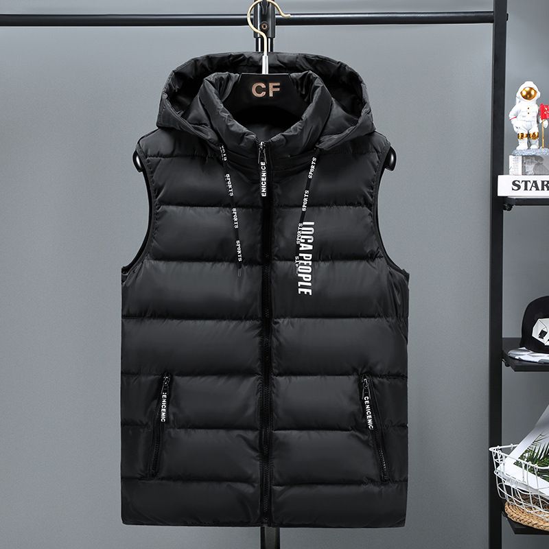 Herrenbekleidung Herbst und Winter Herren-Baumwollweste mit Kapuze, lockere, verdickte Weste für Herren, trendige, hübsche Daunen-Baumwolljacke_voghion.com